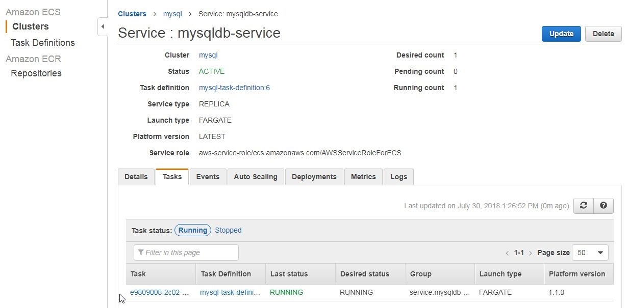 Figure 19. Listing of mysqldb-service task