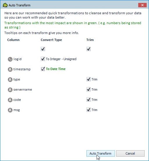 Figure 19. Running Auto Transform