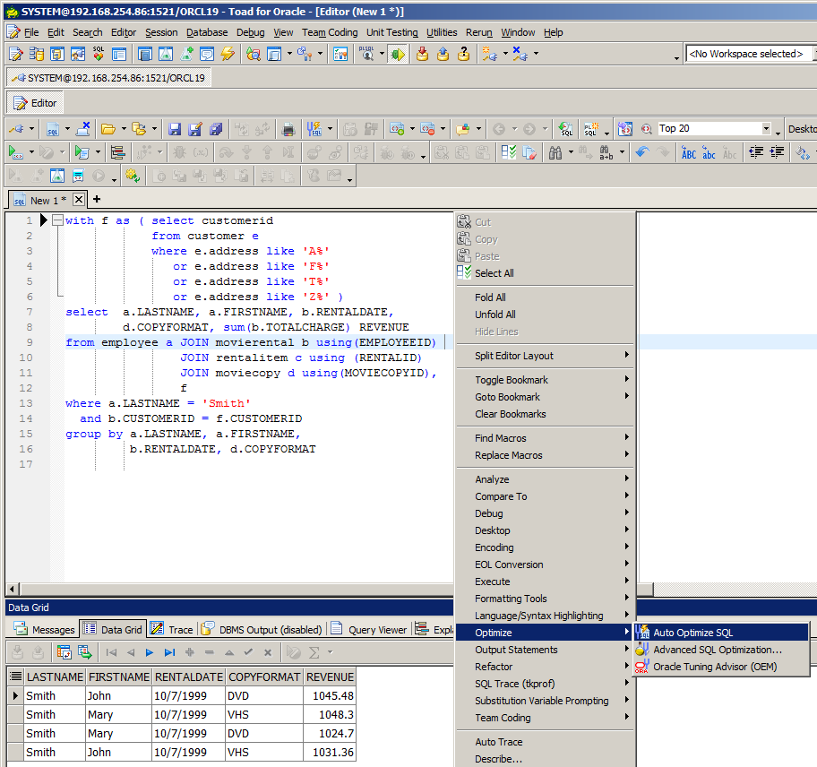 SQL Optimizer integrated into Toad for Oracle