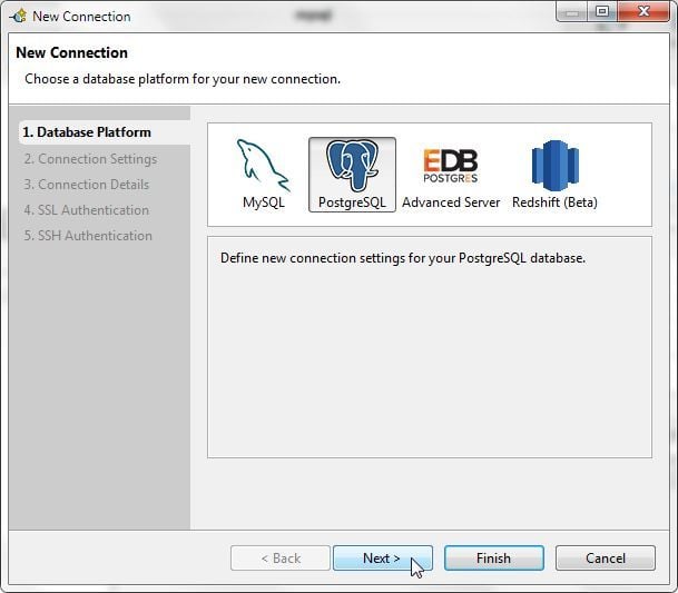 Figure 2. Database Platform>PostgreSQL