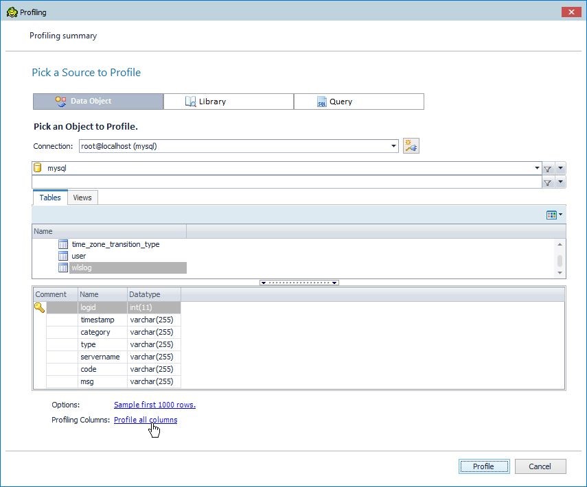 Figure 20. Click on Profile all Columns