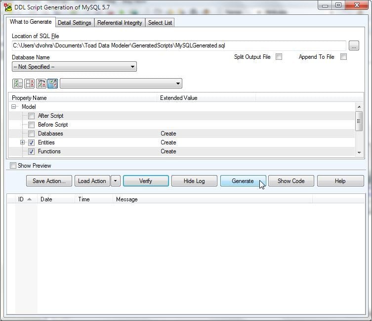 Figure 20. DDL Script Generation of MySQL 5.7-Generate