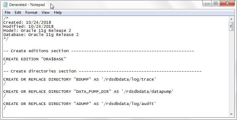 Figure 20. Generated DDL Script