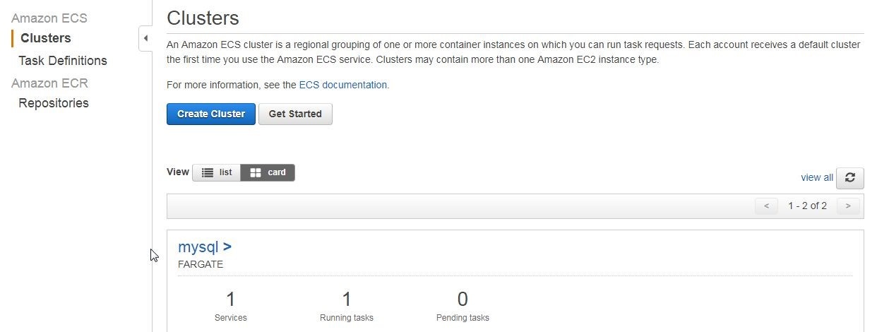 Figure 21. Clusters lists the mysql cluster