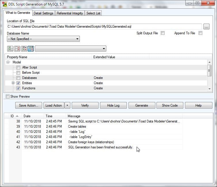 Figure 21. SQL Generation finished successfully