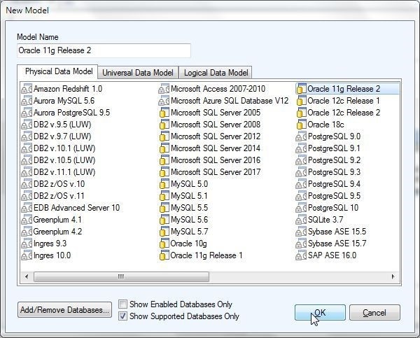 Figure 21. Selecting Physical Data Model