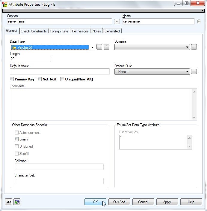 Figure 22. Adding the last attribute, servername