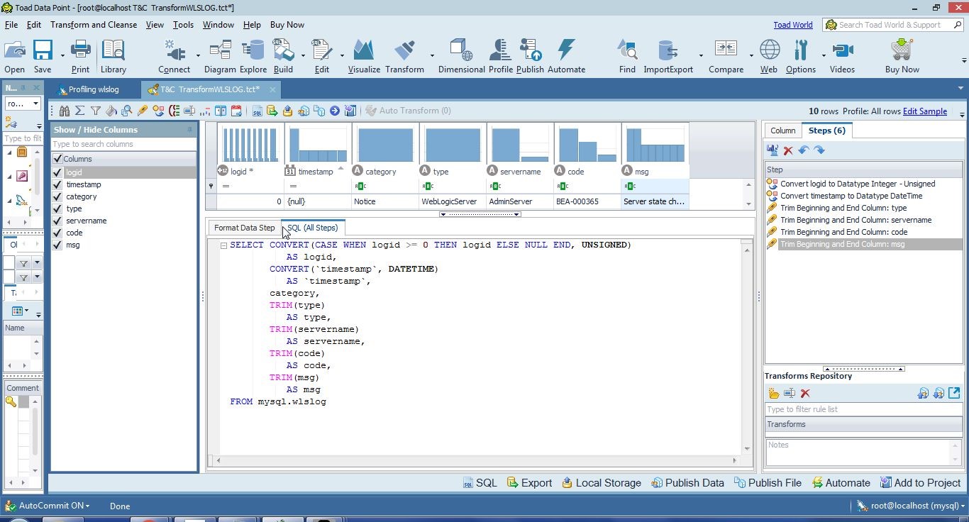 Figure 22. The SQL (All Steps) tab