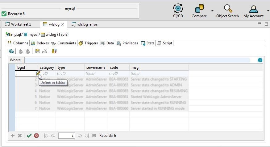 Figure 24. An empty row has been added. Click on Define in Editor