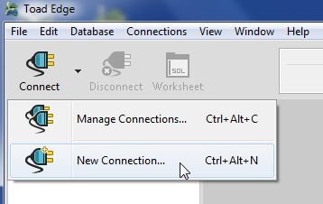 Figure 24. Selecting New Connection in Toad Edge