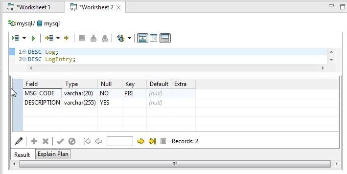 Figure 24. Table Description for Log Table