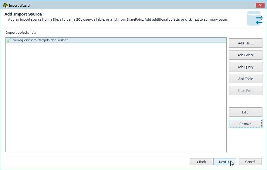 Figure 24. The import source file is added