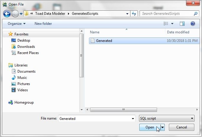 Figure 25. Clicking on Open for the file named Generated