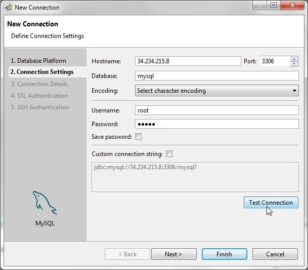 Figure 26. Configuring and testing the connection