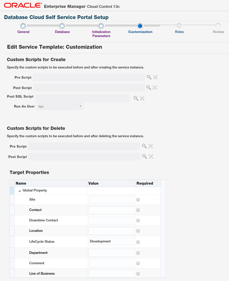 Figure 26. Customization for Service Template