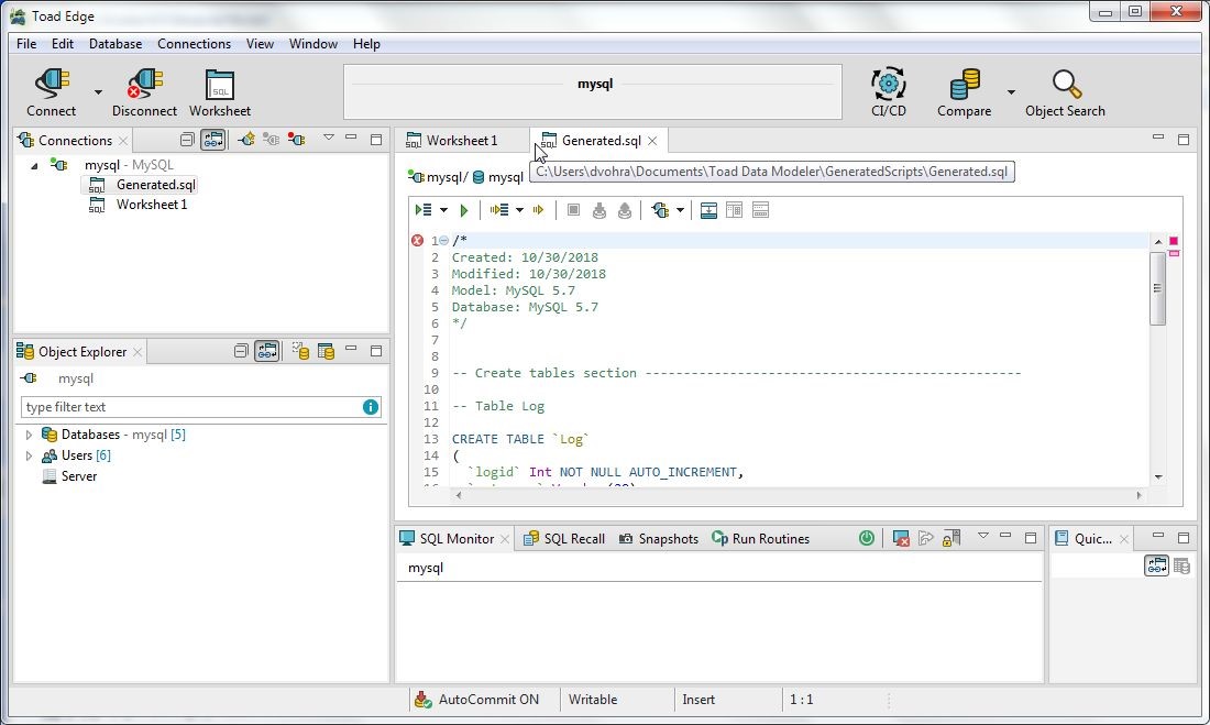 Figure 26. Generated.sql in SQL Worksheet