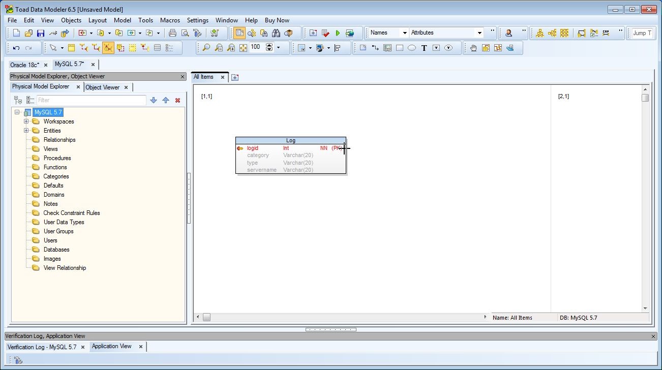 Figure 26. Position the plus-shape cursor over the Log entity and double click