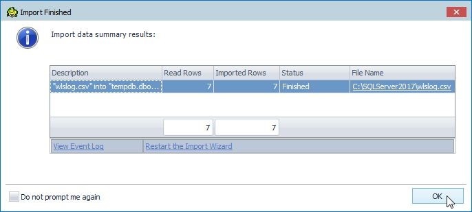 Figure 26. The Import Finished dialog