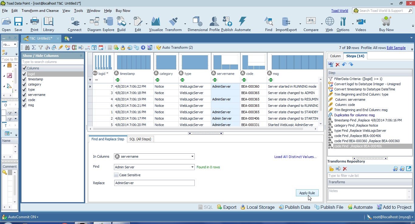 Figure 27. Replacing “Admin Server” with a space between "Admin" and "Server with  “AdminServer”, no spaces.