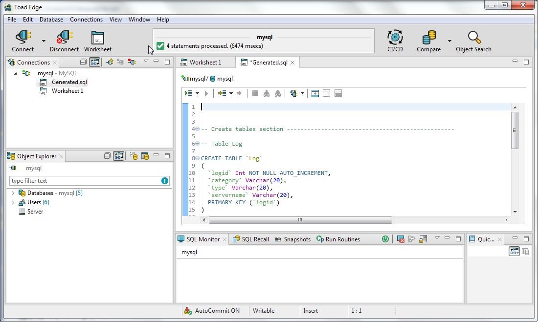 Figure 28. DDL Statements processed