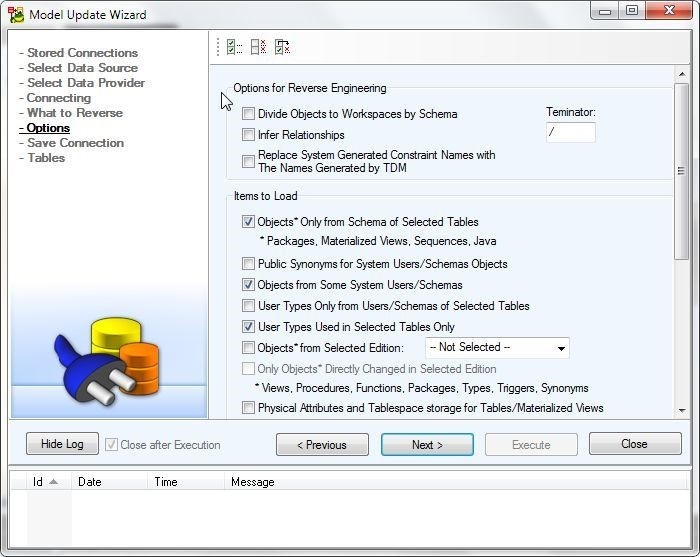 Figure 28. Options for Reverse Engineering