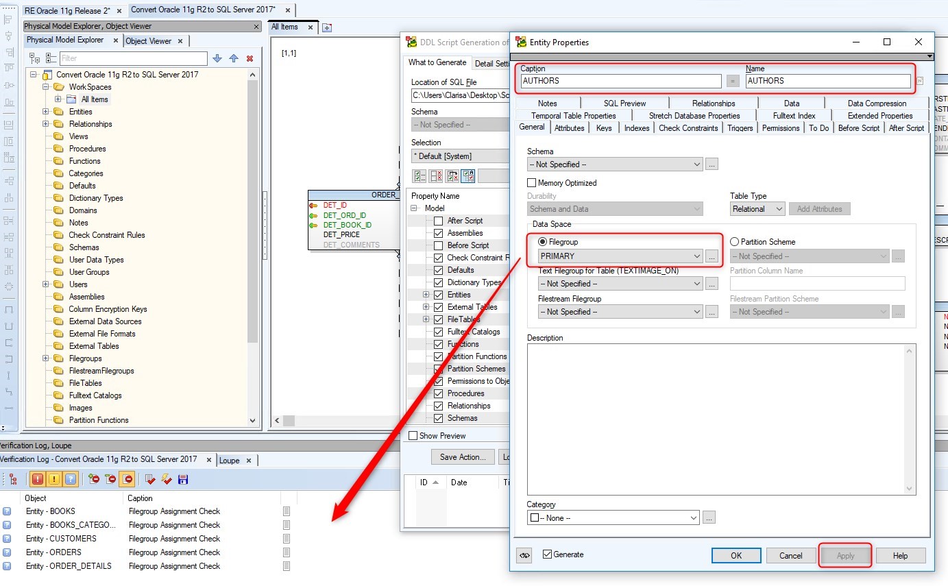 Figure 29. Applying the hint suggested by Toad Data Modeler to the AUTHORS entity