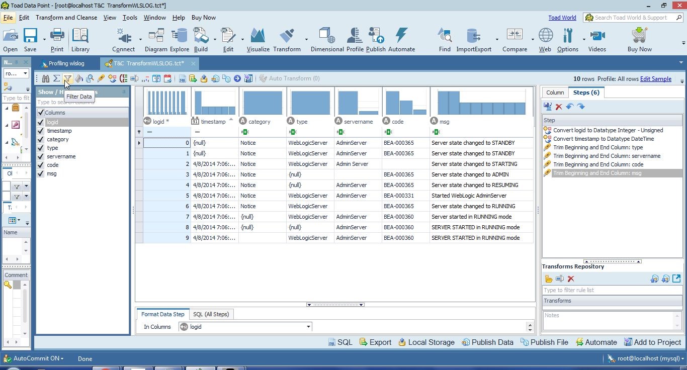 Figure 29. Selecting Filter Data