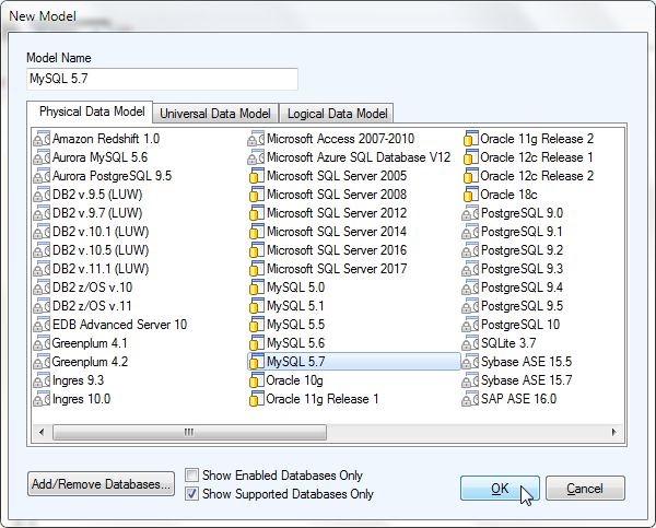 Figure 3. Clicking on OK to create the new data model