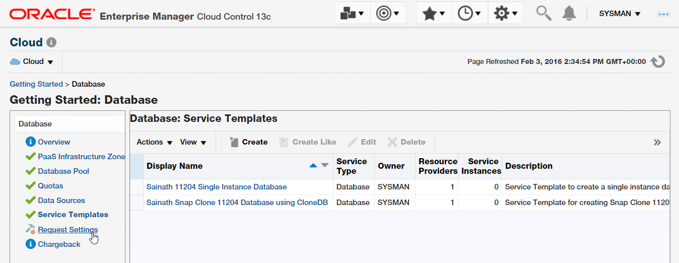 Figure 30. List of Service Templates