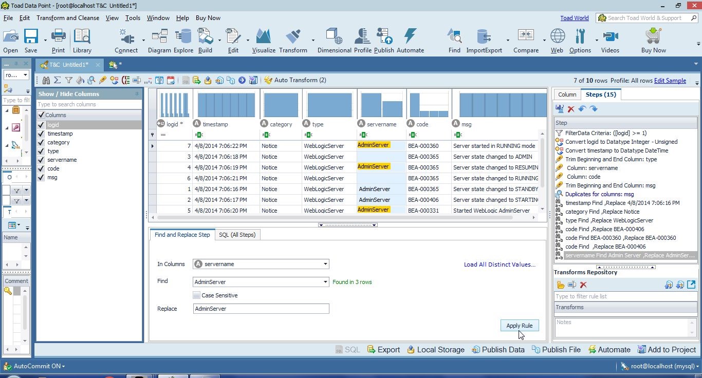 Figure 30. Replacing “AdminServer “ with “AdminServer” separately. There are no spaces between "Admin" and "Server" in these.