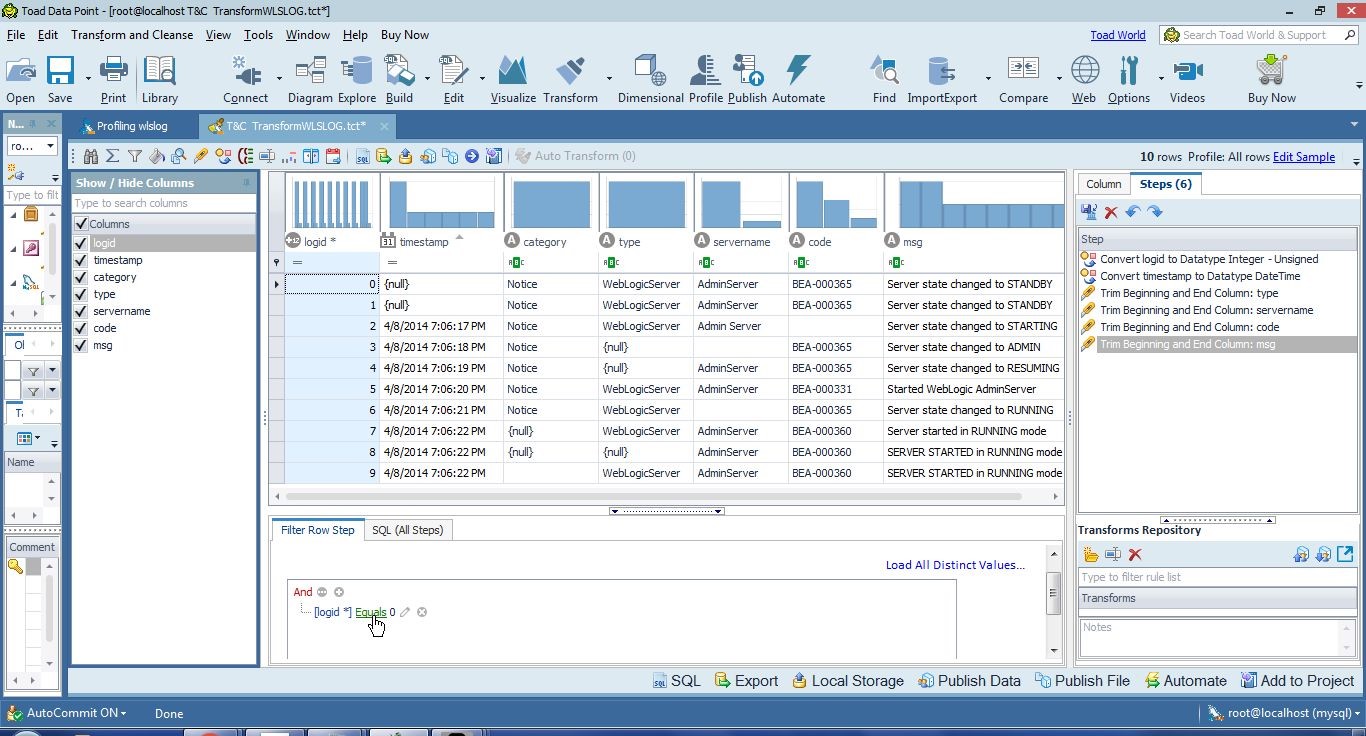 Figure 31. Clicking on the logid equals link