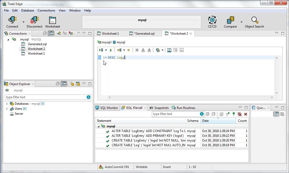 Figure 31. DESC Statement for Log Table