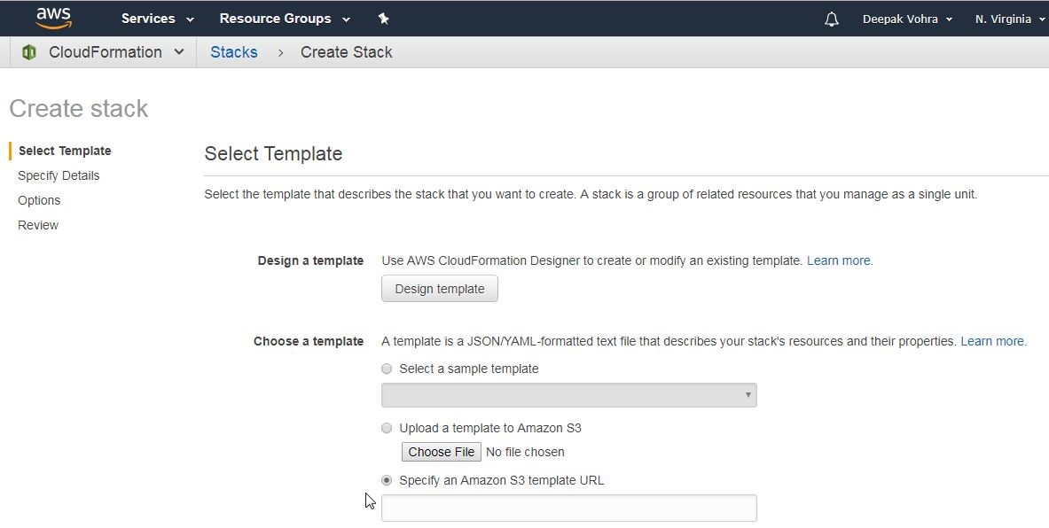 Figure 33. Specify an Amazon S3 template URL