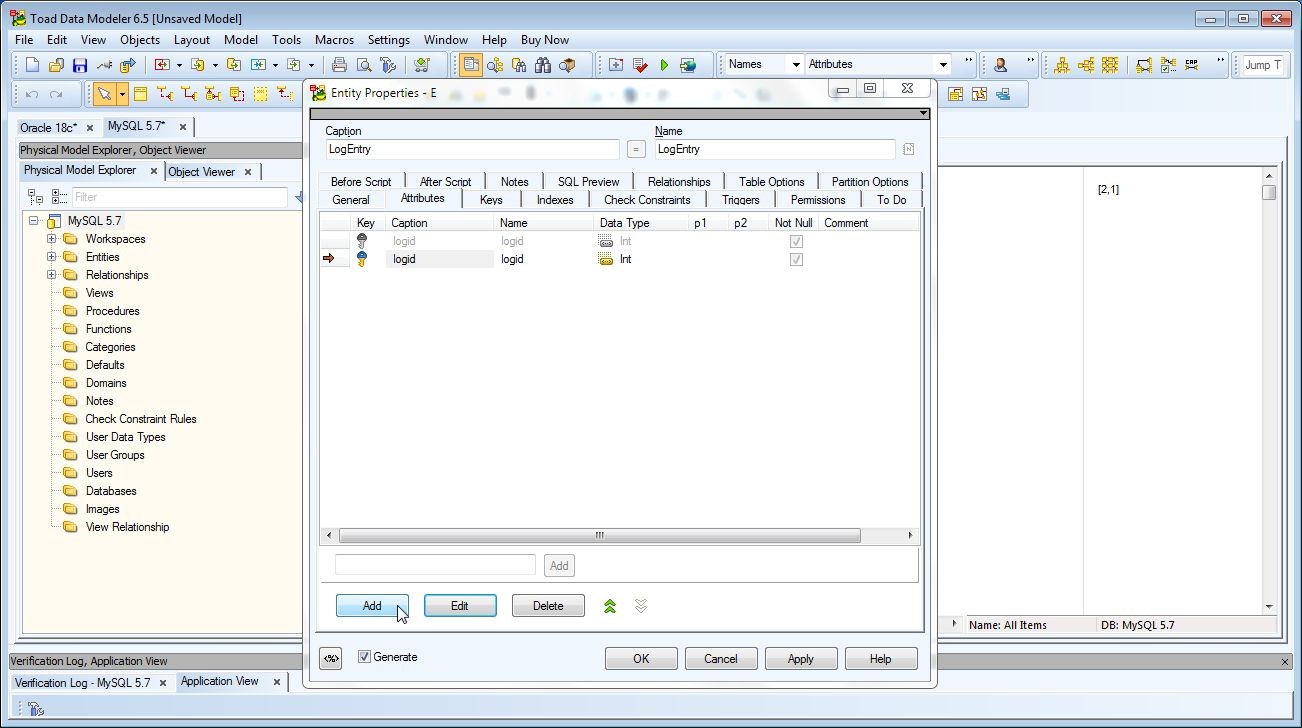 Figure 35. Click on Add in Entity Properties to add more attributes