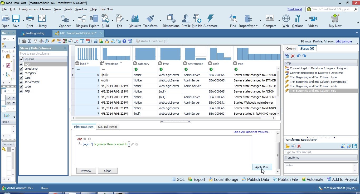 Figure 35. Clicking on Apply Rule