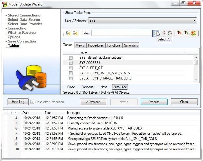 Figure 36. Selecting all tables