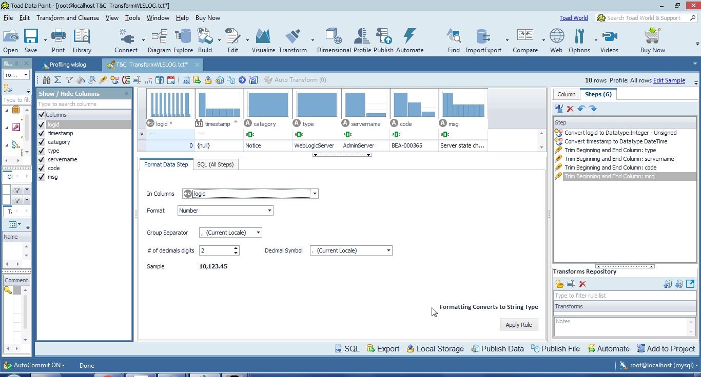 Figure 37. Formatting Options for logid