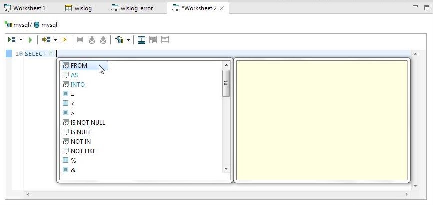 Figure 37. Selecting FROM with Code Assist