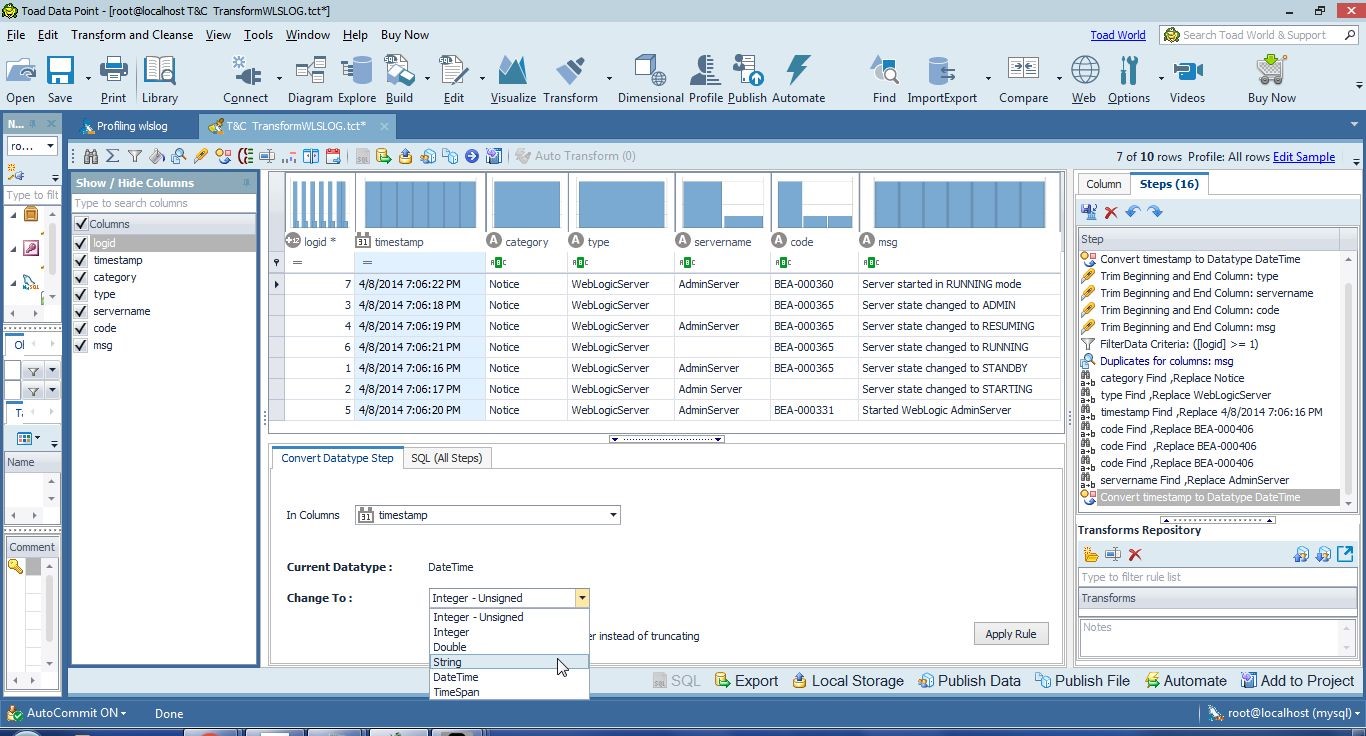 Figure 39. Converting timestamp to String