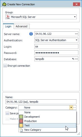 Figure 4. Selecting the category as Test