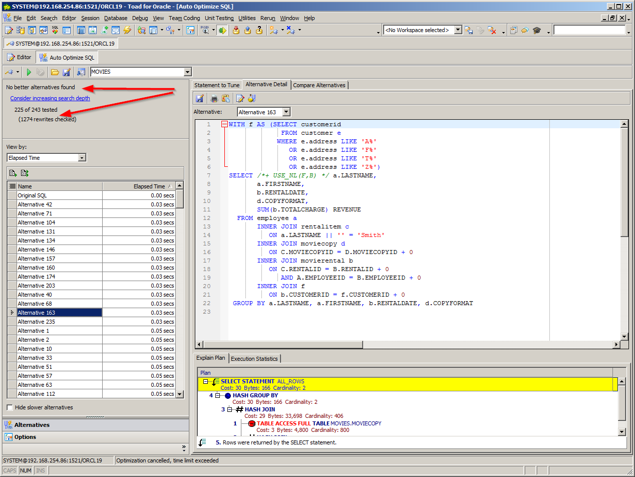 SQL Optimizer tested 1,274 SQL performance tuning and optimization rewrites