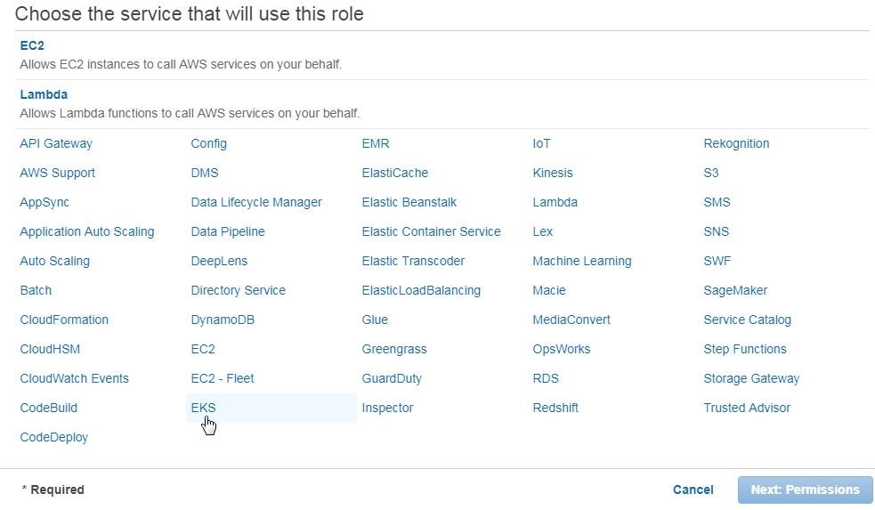 Figure 4. Choosing EKS as the service