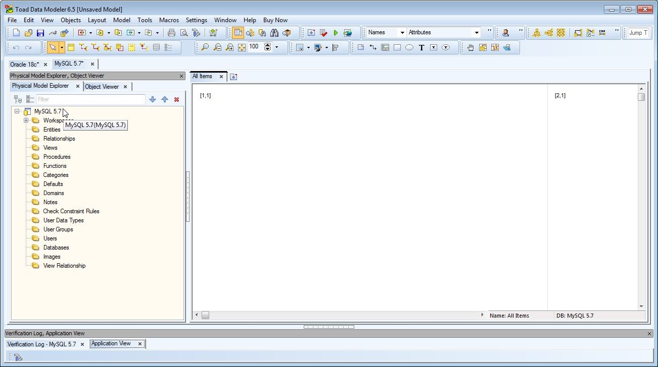 Figure 4. Physical Model Explorer shows the newly created data model