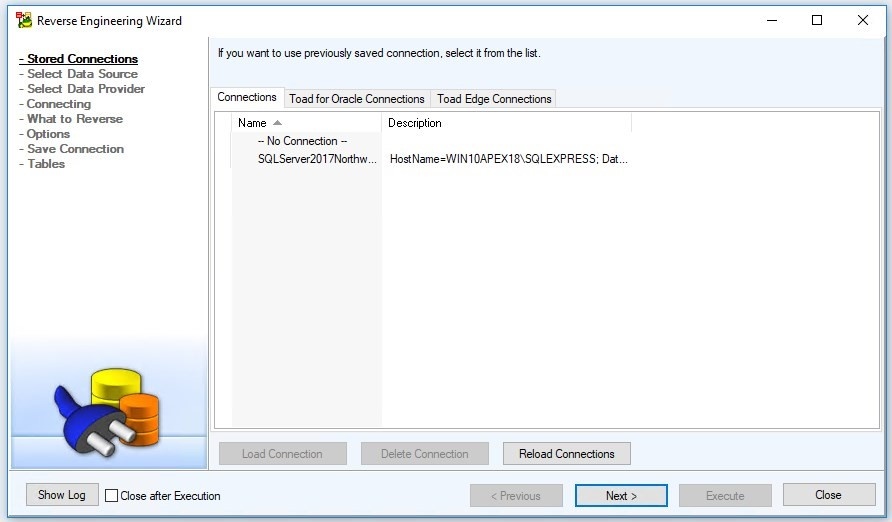 Figure 4. Reverse Engineering Wizard - Connections