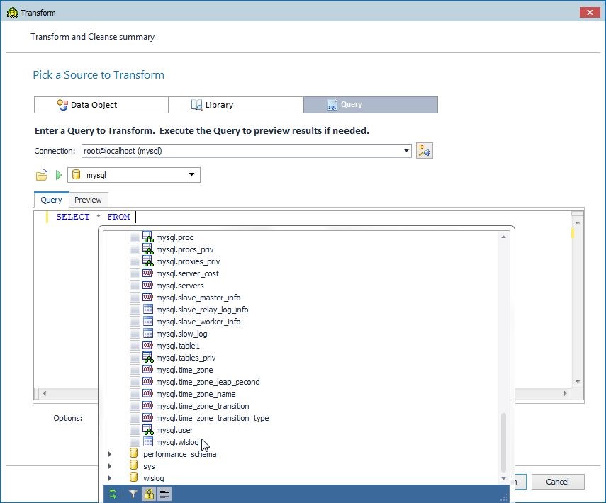 Figure 4. Selecting the mysql.wlslog Table