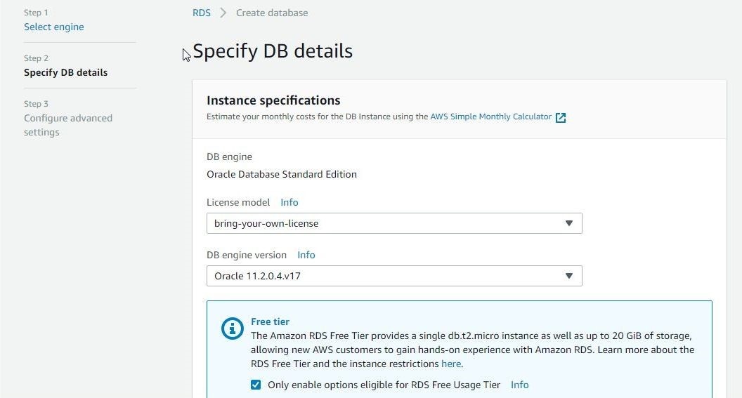 Figure 4. Specifying database details