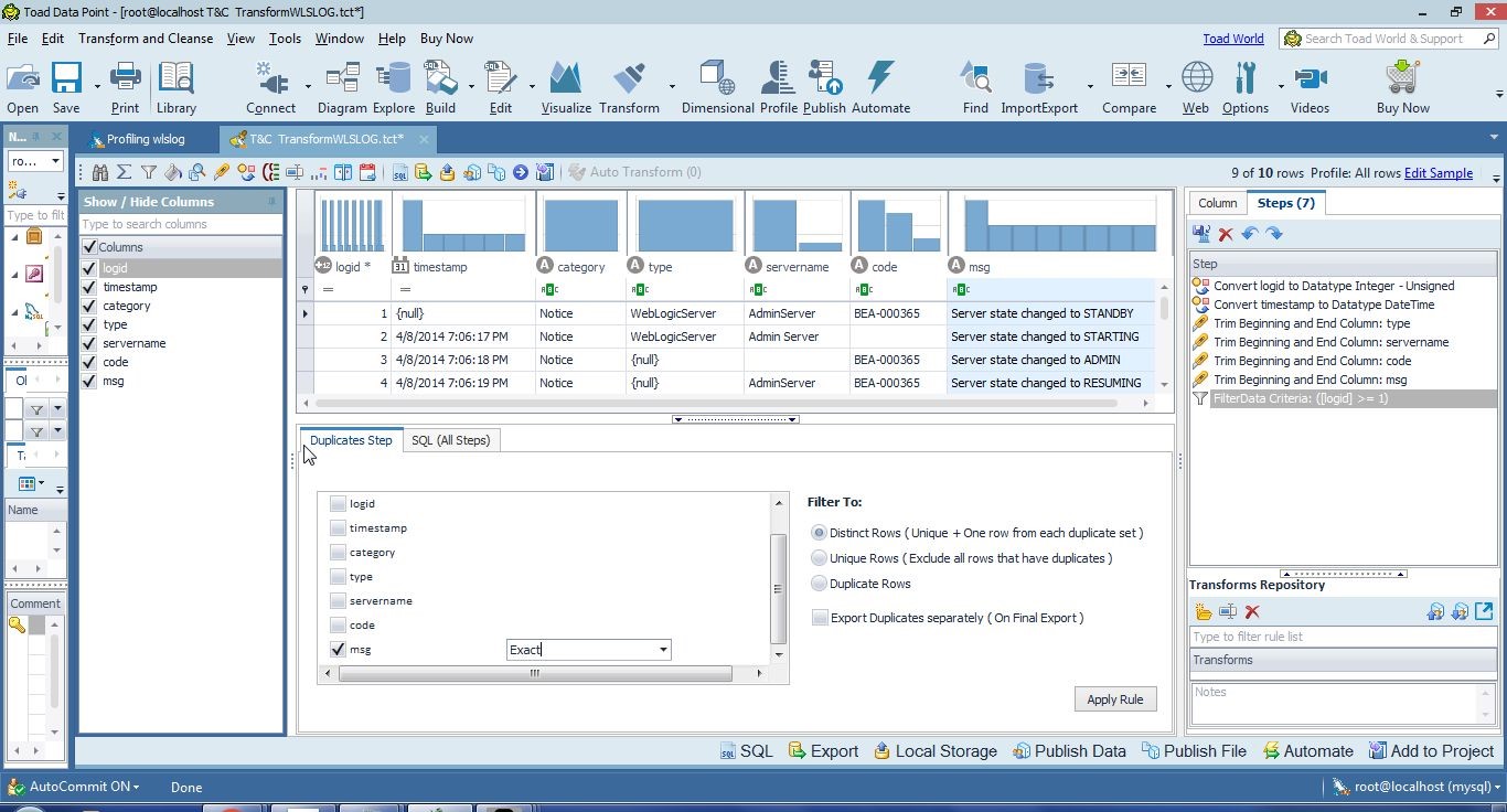 Figure 4. The Duplicates step