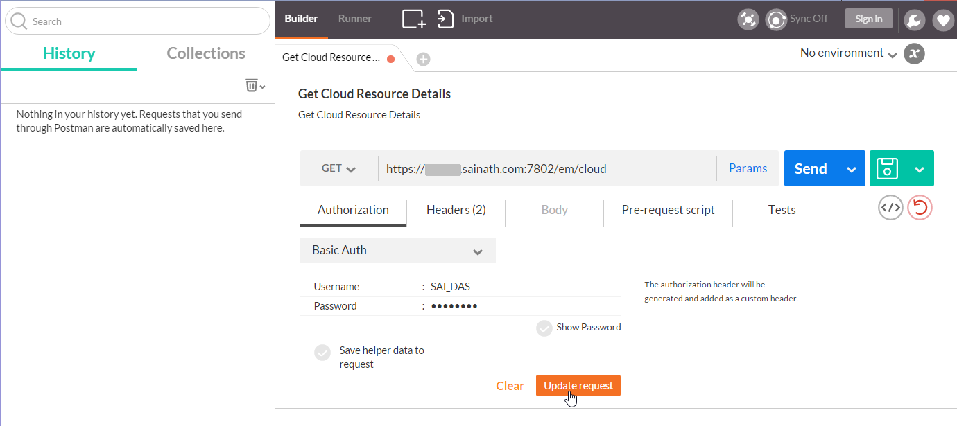 Figure 40. Basic Authentication details - Get Cloud Resource Details request