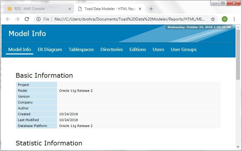 Figure 40. HTML Report shows model info