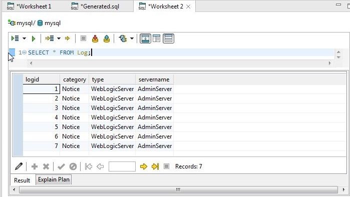 Figure 40. Result set for Log Table